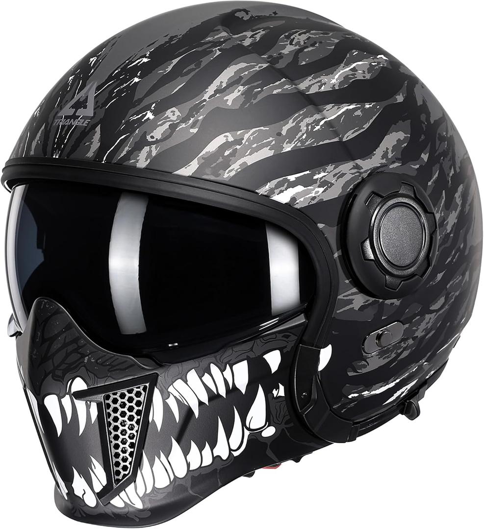 TRIANGLE Full Face Motorcycle Helmets,Off-Road Motocross Helmet for Men & Women,Dual Visor with Internal Tinted Sunshield,Open Face 3/4 Adult Racing Helmet DOT Approved(L)