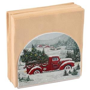 Red Christmas Truck Snow Winter Acrylic Paper Napkin Holder for Table, Kitchen Tissue Paper Dispenser Cocktail Napkin Holder for Dining Table, Party Guest, Bathroom