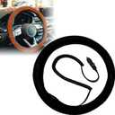 Heated Steering Wheel Cover, Quick Heating Suede Plush Cover with Automatic Temperature Control, Universal Fit for Cars, Trucks, Vans & SUVs, Winter Hand Warming Automotive Protector (Black)