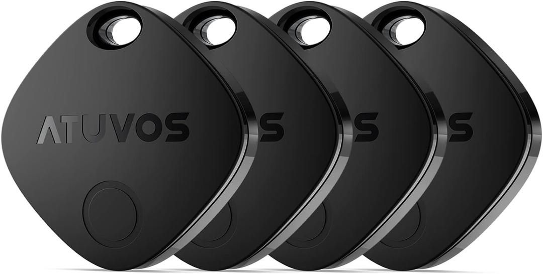 ATUVOS Air Tracker Tags-4 Pack, Bluetooth Luggage Tracker Works with Apple Find My APP (iOS Only, Not for Android), Keys Finder and Item Locator for Luggage, Backpack, Suitcases, Replaceable Battery (Black)