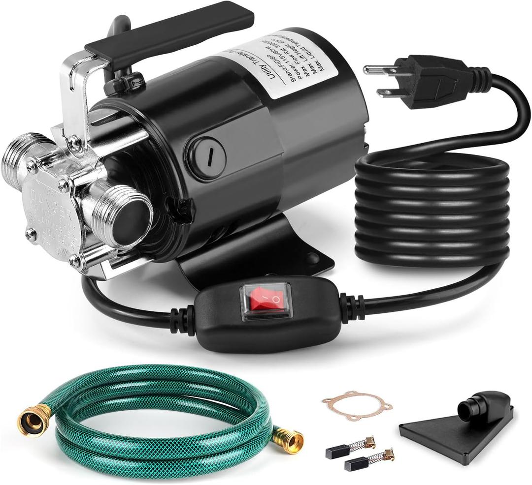 Water Transfer Pump, 115V 1/10HP Electric Utility Pump with On/Off Switch 1 * 6ft Water Hoses Kit for Removing Water from Garden Pools Aquariums Hot Tub Draining 1/8 Low Suction