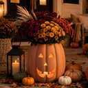 Tioncy Terracotta Pumpkin Planter Pot Large Halloween Jack O Pumpkin Decor, 9.8 x 9.65 inches