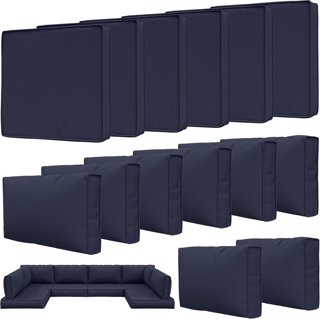 14 Pcs Outdoor Patio Cushion Covers, Replaceable Waterproof Furniture Covers, Outdoor Non-Slip Covers with Zippers, Couch 3 Sizes, Covers Only (Navy Blue)