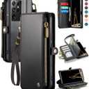 Defencase Compatible with Samsung Galaxy S21 Ultra Case Wallet with RFID Blocking Card Holder for Women Men, PU Leather Magnetic Snap Flip Zipper Strap Wallet Case Fit for Galaxy S21 Ultra 5G, Black