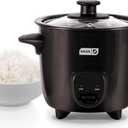 DASH Mini Rice Cooker Steamer with Removable Nonstick Pot, Keep Warm Function & Recipe Guide, One Half Quart, for Soups, Stews, Grains & Oatmeal - Black