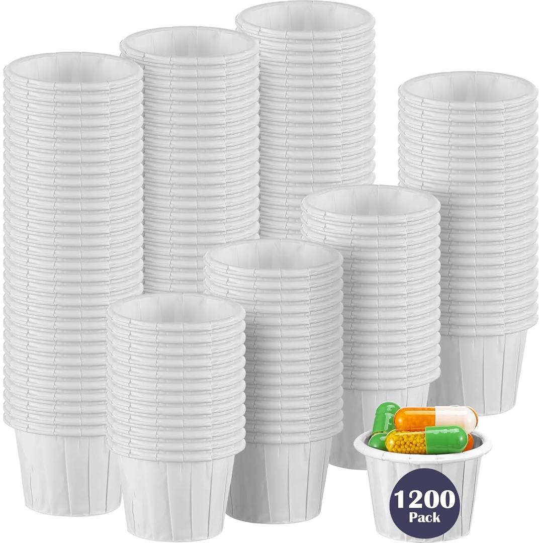 Maxcheck 1200 Pcs Paper Medicine Cups 0.5 oz Disposable Condiment Small Paper Souffle Portion Cup for Medicine Pills Samples, Medication Distribution, Food, Dessert Serving