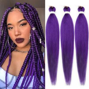 Purple Braiding Hair Pre stretched 26 Inch 3 Packs Pre-stretched Braiding Hair EZ Braid Yaki Texture Synthetic Hair Extensions for Crochet Box Braids