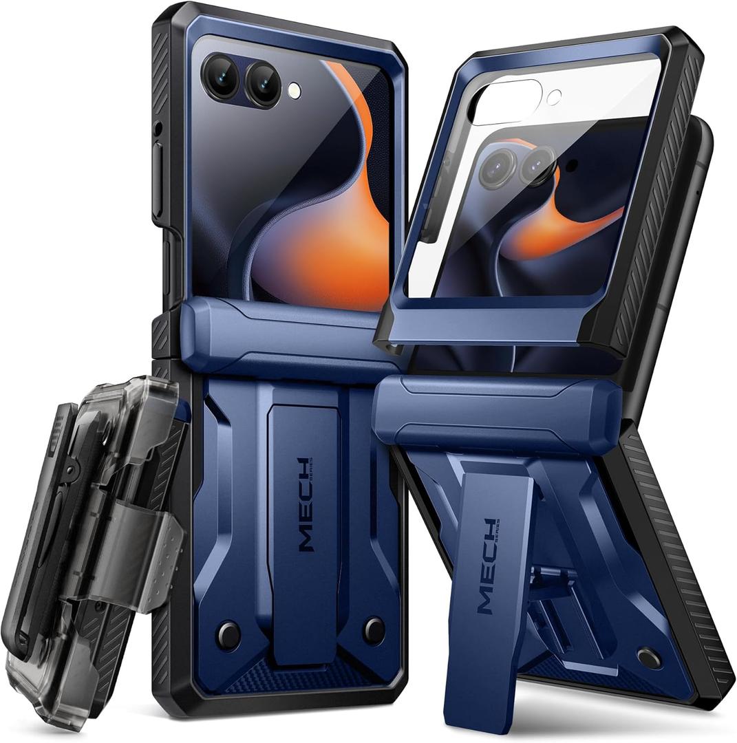 TONGATE for Motorola Razr 2025/Razr 2024 Case with Screen Protector, [Stand & Belt-Clip] [Hinge Protection Cover] [Anti-Slip], Full-Body Military Grade Protective Phone Case, Blue
