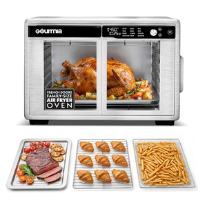 Gourmia French Door Air Fryer 25 Qt Large Capacity Convection Oven, Fryforce 360, Digital Display with 17 Cooking Presets, Bake, Toast, Roast, Dehydrate, Fits 12 Pizza