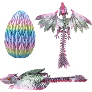 2 x Dynamic 3D Printed Dragon Eggs with Dragon Inside，Wings Movable Feathered Wyvern,Full Articulated Crystal Flying Fidget Archaeoptera Animals Toy