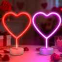 [Timer] Valentines Day Decorations, 2 Pack Heart Neon Signs Valentines Day Decor, USB & Battery Operated Valentines Decor Red Pink Neon Lights, Valentines Day Decorations for Home Table Party Room