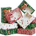 JOYIN 24 PCS Christmas Foil Treats Cookie Gift Boxes (8.75" x 5.75" x 2.75") Colorful Pattern Bakery Box with Window for Xmas Holiday Birthday Party Pastries, Cupcakes, Brownies, Donuts Gift-Giving