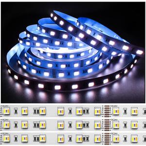 24V 5 in 1 LED Strip Lights RGB + CCT, RGB + White + Warm White (2800K to 6500K) RGBCW 5M Mixed Colour Adjustable Light Strips IP20 300 LEDs for Bedroom, Kitchen, Advertising Decoration