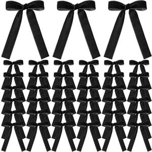 LOYIM 36 Pieces Valentine's Day Velvet Bow Valentine Ribbon Wreath Bow Bulk Romantic Crafts Gift Pretied Set for Garland Home Decor Wedding Outdoor Indoor Decor(Black,1'' Wide)