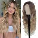 Long Ombre Blonde Wigs for Women 26 inch Long Wavy Middle Part Wig Ombre Blonde Wigs Upgraded Protein Fiber Hair Replacement Wig Cosplay Costume Halloween Wig(26'' Brown Ombre Blonde)