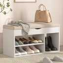 Apicizon 31 Inches Storage Bench with Padded Cushion, Shoe Bench with Storage Space, Upholstered Entryway Bench for Living Room, 2-Tier Shoe Rack Organizer, White