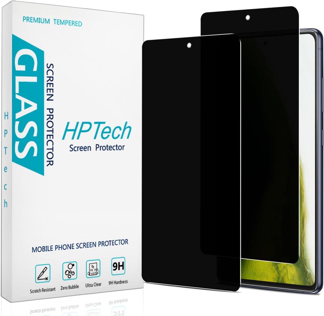 HPTech 2 Pack Privacy Screen Protector Designed for Samsung Galaxy S20 FE, A53, A52, A51 Anti-Spy Tempered Glass [Dont Support Fingerprint Unlock] Anti Scratch, Bubble Free (Black)
