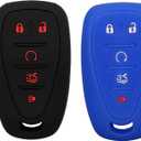 Silicone Key Fob Cover Case Protector Fit for Chevy Malibu Camaro Trax Traverse Sonic Cruze Volt Equinox Spark Bolt EV Keyless Entry Remote Fob Skin Jacket Holder (1 Black with Red + 1 Blue)