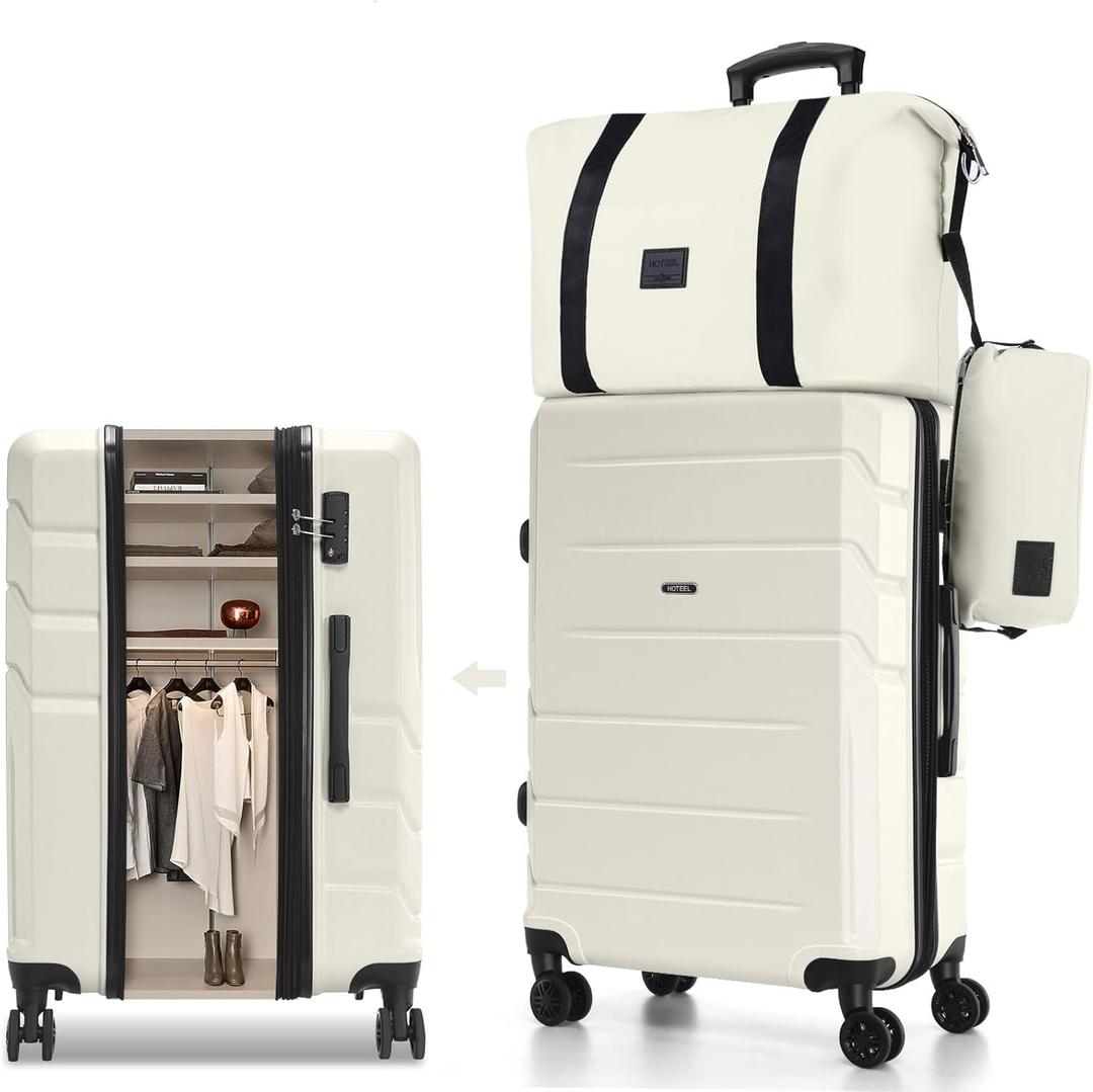 Hoteel Luggage Sets 3 Piece, ABS+PC Hard Shell Expandable Suitcases with Wheels, TSA Aproved Lock and Carry on Bags, Travel Suit Case Set for Men and Women, (3-Piece, Beige) (3-Piece(20/DB/TB))