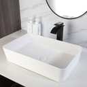 22 Inch Stone Resin Bathroom Sink with Pop-Up Drain Combo,Rectangular Vessel Sink Above Counter Modern Bathroom Vessel Sink Bowl (White)