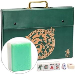Yellow Mountain Imports "Emerald Weave Chinese Mahjong Set, with 146 Large 1.6-Inch Tiles, Green Vinyl Case, Wind Indicator and Dice - for Chinese Style Gameplay Only