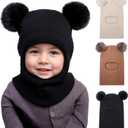 Sea Zaela Toddler Winter Hat Scarf Baby Beanie with Neck Warmer Boys Girls Warm Windproof Knit Hats 1-6 T (Beige/Caramel/Black)