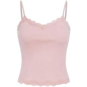 SOLY HUX Girl's Sleeveless Lace Trim Camisoles Spaghetti Strap Ribbed Crop Tank Tops,10-11Y, Color: Plain Light Pink
