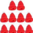 Amosfun 10Pcs Mini Knit Christmas Hat Small Santa Claus Cap Xmas Party Hat Ornament for Decoration Red