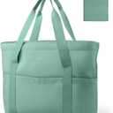 HOTOR Tote Bag for Women - Foldable Lightweight Tote Bags with Zipper, Large Shoulder Bag Top Handle Handbag for Travel, Work (19.7" x 6.7" x 13.8", Green)