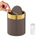 Countertop Trash Can with Lid for Desk Top,0.4 Gallon Stainless Steel Mini Trash Can for DeskCarOfficeKitchen,1.5L Swing Top Trash Bin with a Roll of Trash Bag(Brown)