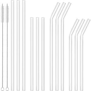 2 x Dsmile 12 Pcs Reusable Glass Straws - Size 10.5"x8mm,8.5"x8mm,Including 6 Straight and 6 Bent Clear Glass Straws with 2 Cleaning Brush for for Smoothies, Coffee, Juice, Sodas, Cocktails, 10.5inch +8.5nch