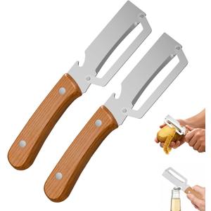 3 x 2 Packs Multi-Functional Vegetable Peeler for Kitchen with Wooden Handle and Bottle Opener, Ultra-Sharp Stainless Steel Blade Kitchen Tool for Veggie, Fruit, Potato, Carrot, Apple, Pumpkin, Papaya