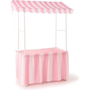 Colingmill Carnival Tablet Tent Kit Circus Party Decoration Include Tabletop Hut, Tent Canopy, Stripe Table Skirts, Tablecloth for Carnival Party Supplies Decorations(Pink and White)