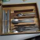 Bloomhouse 21 Piece Stone Washed Flatware 18/10 Stainless Steel Silverware Cutlery Utensil Set With Acacia Wood Caddy - Service for 4