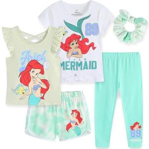 Disney Minnie Mouse Little Mermaid Girls 5 Piece Set with 2 Tops, Leggings, Shorts & Scrunchie for Toddlers & Big Kids, Size: 2T