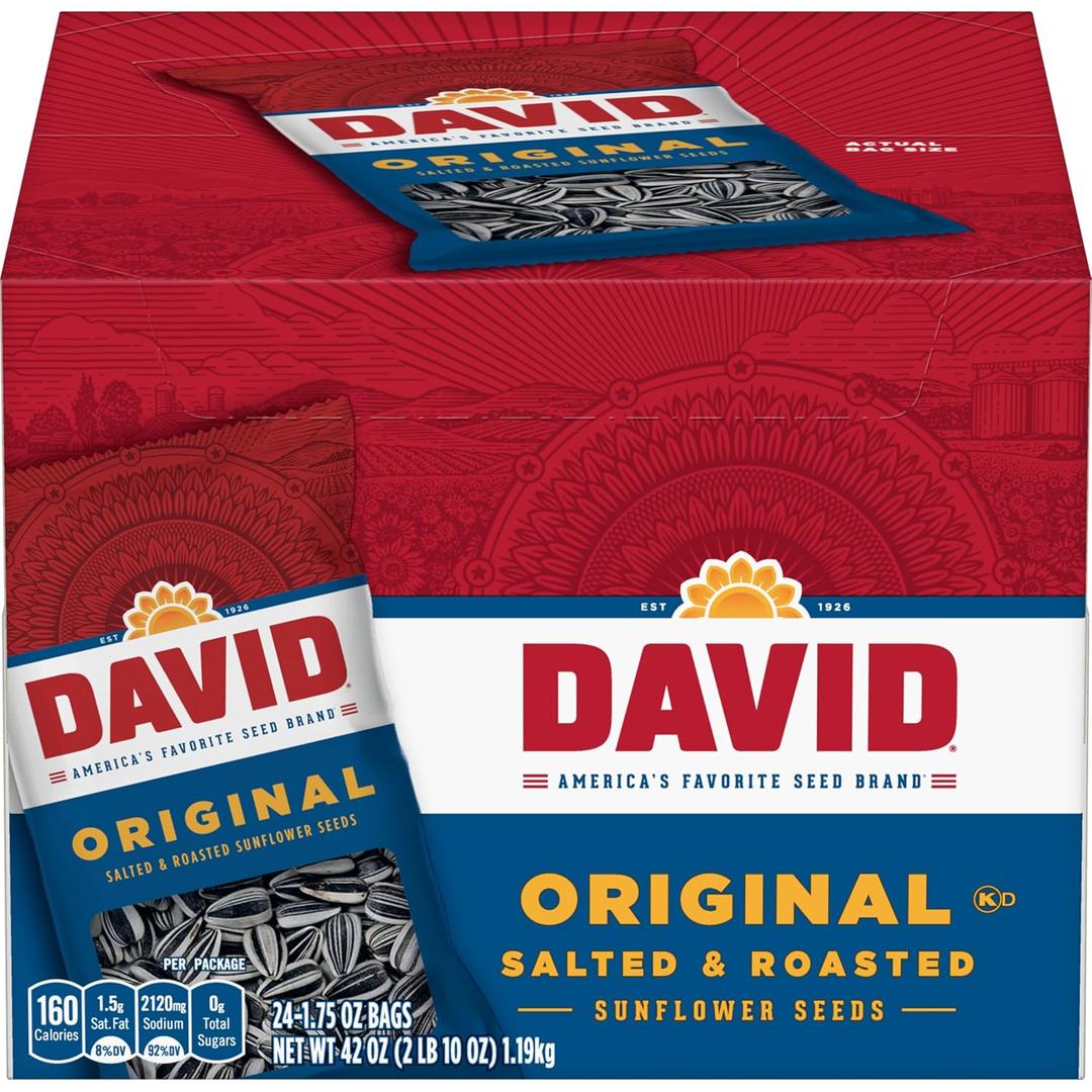 DAVID Sunflower Seeds, Original Flavor, 1.75 oz. (Pack of 24) (EXP 06/27/26)