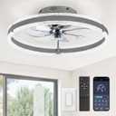 LEDIARY Ceiling Fans with Lights and Remote, 20'' Low Profile Ceiling Fan with Light, 3000-6000K Dimmable Fandelier Ceiling Fans, Modern Flush Mount Fan Light for Bedroom with 6 Wind Speeds-Sandy Gray