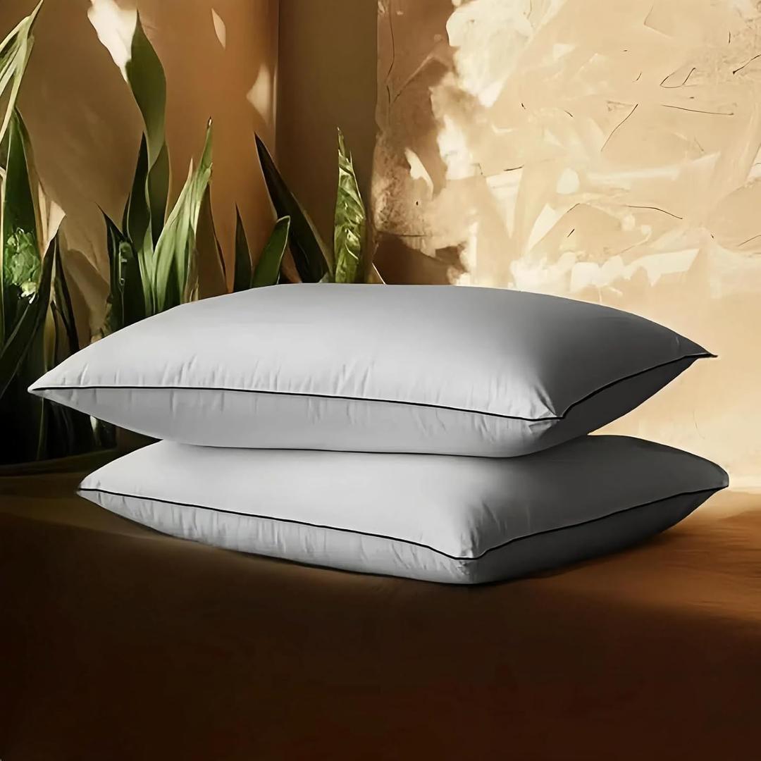 Luxury Down Feather Pillows Standard Size, Hotel Collection Bed Pillows for Sleeping, Soft Support Fluffy Medium Firm Pillows for Back Side Stomach Sleepers 20" x 26" Pack of 2 