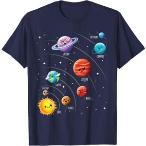 Kids Colorful Solar System Cute Anime Planets Space T-Shirt. XS Size