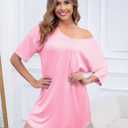 3 Pack Nightgowns for Women Loose Sleepwear Short Sleeve Tshirt Night Gown V Neck Sleepshirts with Chest Pocket (XXL)