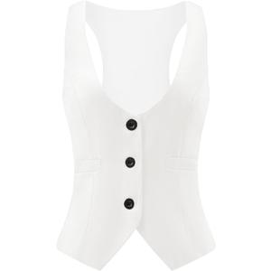 V VOCNI Suit Vest for Women Waistcoat Vintage Steampunk Dressy Casual Racerback Vest Jacket (White, XL)