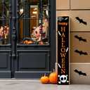 Halloween Porch Decor Outdoor Halloween Decorations Wooden Skull Porch Sign Door Decorations Indoor Outside Welcome Sign for Front Door 46.8 Inch