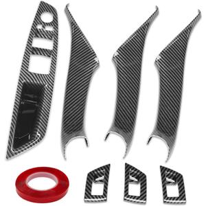 Jaronx Compatible with BMW Door Handle Covers Snap-on/Sticky-on 5 Series 520 525 528 530 535 F10/F11 2010-2016,7PCS Driver Side Window Switch Panel Cover+Passenger Door Handle (Carbon Fiber Pattern)