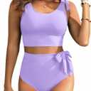 Two Piece High Waisted Swimsuits - Women Tummy Control Bikini Modest Bathing Suit 2PC 2025 (Small, Purple)