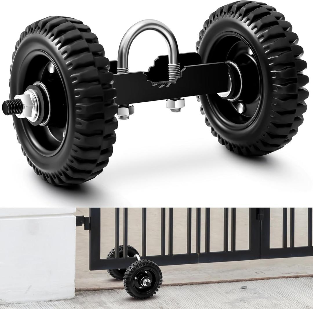 Rolling Fence Gate Wheel for Metal Wooden Fence Chain Link Farm Support Rubber Wheel Sliding Gate Kit and Adjustable Steel U Bolts(6 Inch)