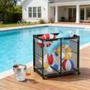 Large Pool Storage Bin, Metal Rolling Float Swimming Equipment Holder Organizer Cart with Mesh, Black L