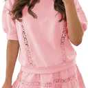 Fisoew 2 Piece Skirt Sets for Women Lace Trim Outfit Short Puff Sleeve Cute Sets Coquette Summer Going Out Outfits (Large, Pink)