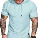 Lexiart Mens Fashion Athletic Hoodies Sport Sweatshirt Solid Color Fleece Pullover (Blue, L)