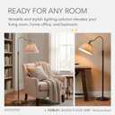 Adesso Antique Brass Arc Floor Lamp, Pleated Oatmeal Shade, Curved Arm 63” Tall Standing Lamp for Living Room, Bedroom, Home Office