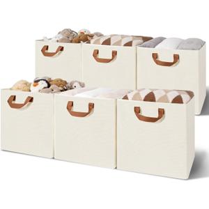 GRANNY SAYS Storage Cubes, 13 Inch Cube Storage Bins with Metal Frame, Collapsible Cube Storage Organizer, Fabric Cubby Bins for Shelves, Closet, Ivory, 6 Pack